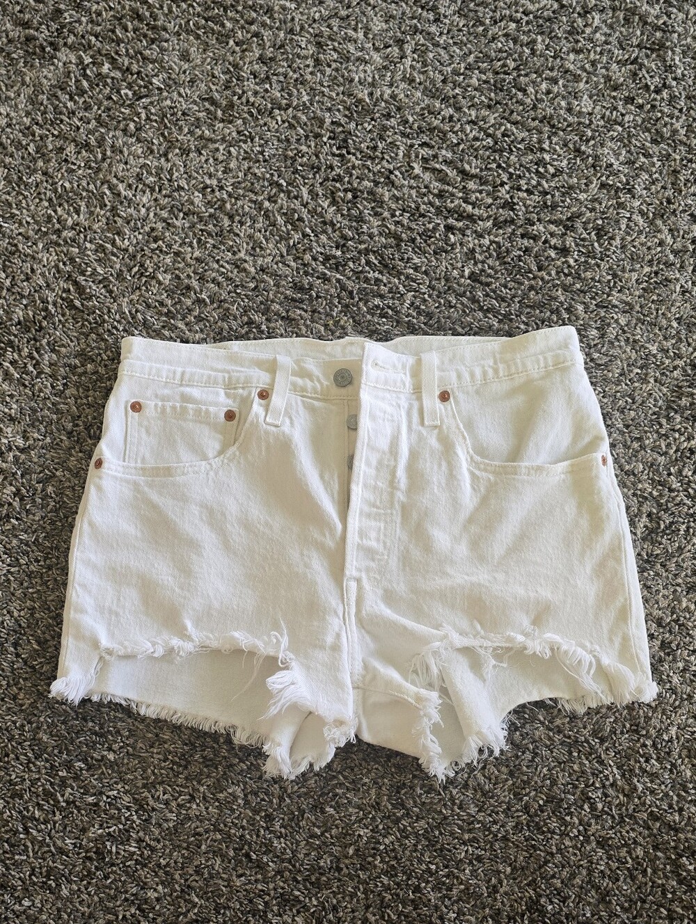 Levi's White Frayed Hem Denim Shorts